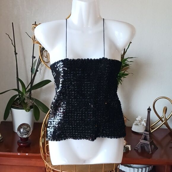 Cassidy black sequin  spaghettis strap tub blouse size M - Picture 1 of 5